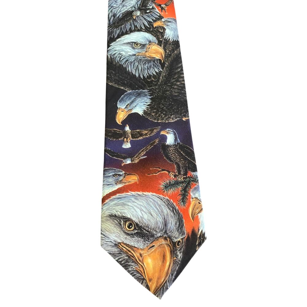 Vintage‎ Dem Crazy Bald Eagle Novelty Neck Tie USA Made Polyester